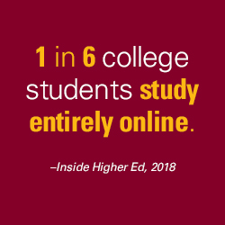 1 in 6 college students study entirely online. Quote block.