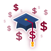 Graduation cap and dollar sign icons