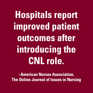 Hospitals report improved patient outcomes after introducing the CNL role. Quote block.